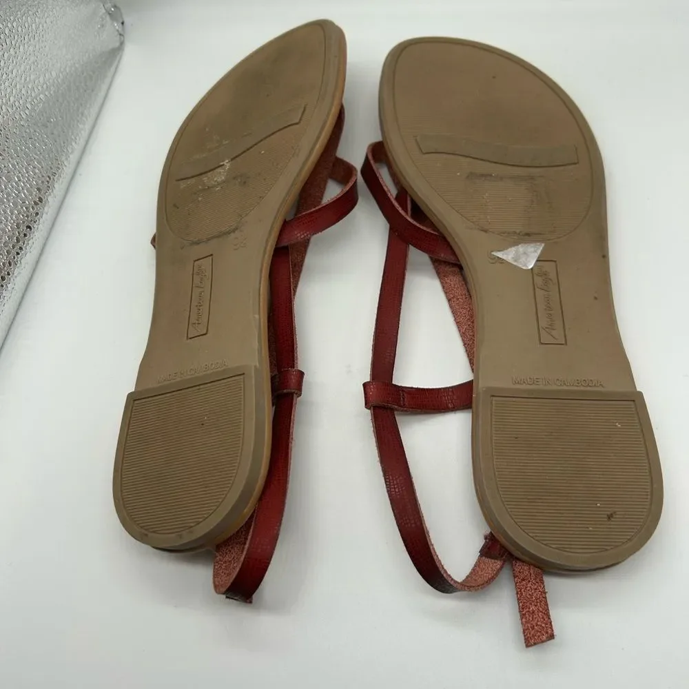 American Eagle Outfitters Women's Red Strappy Thong Sandals Size 9.5